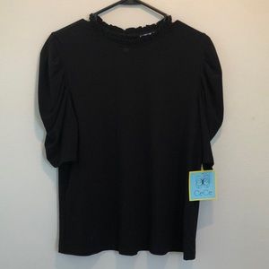 Black Blouse CeCe Size Large NWT Ruffle at neck
